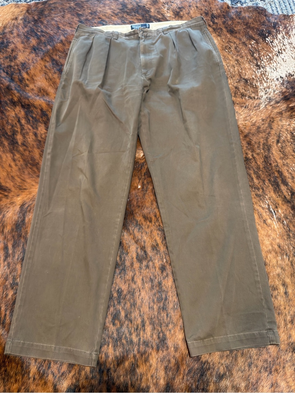 Polo Ralph Lauren Mens Vintage Olive Green Andrew Pleated Chinos Pants 38x32